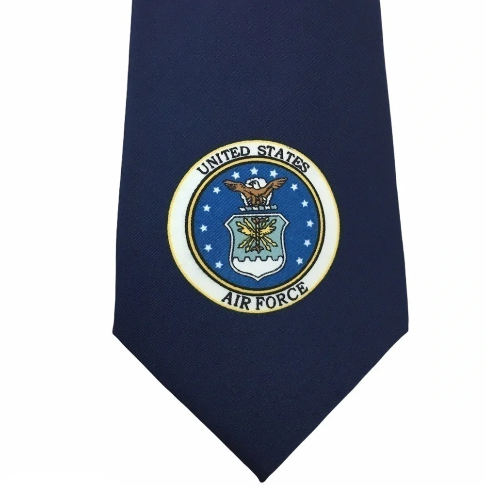 United States Air Force Tie Logo Emblem Eagle Stars Navy Blue Military Parquet